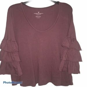 American Eagle Mauve Ruffle Sleeve Top Large